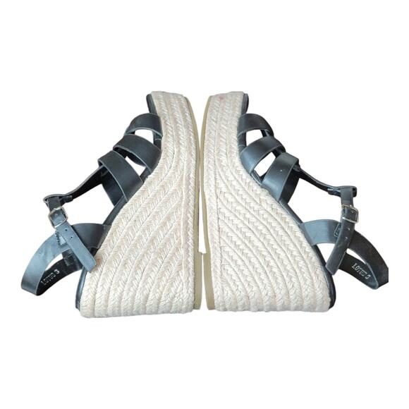 Berness Lotus Platform Espadrille Wedge Sandals Black Leather Women's Size 6 US - Picture 5 of 9